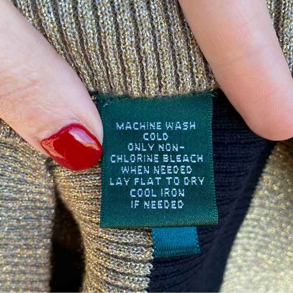 Lauren by Ralph Lauren Ribbed Turtleneck Sweater Black and Gold Size Large - Picture 5 of 9